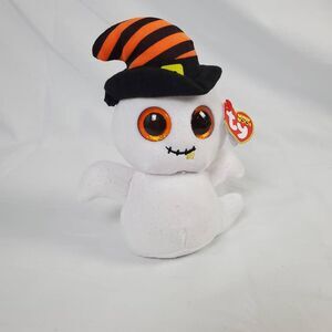 Ty Beanie Boo Nightcap Ghost Plush 6” Halloween Witch Hat Orange Eyes